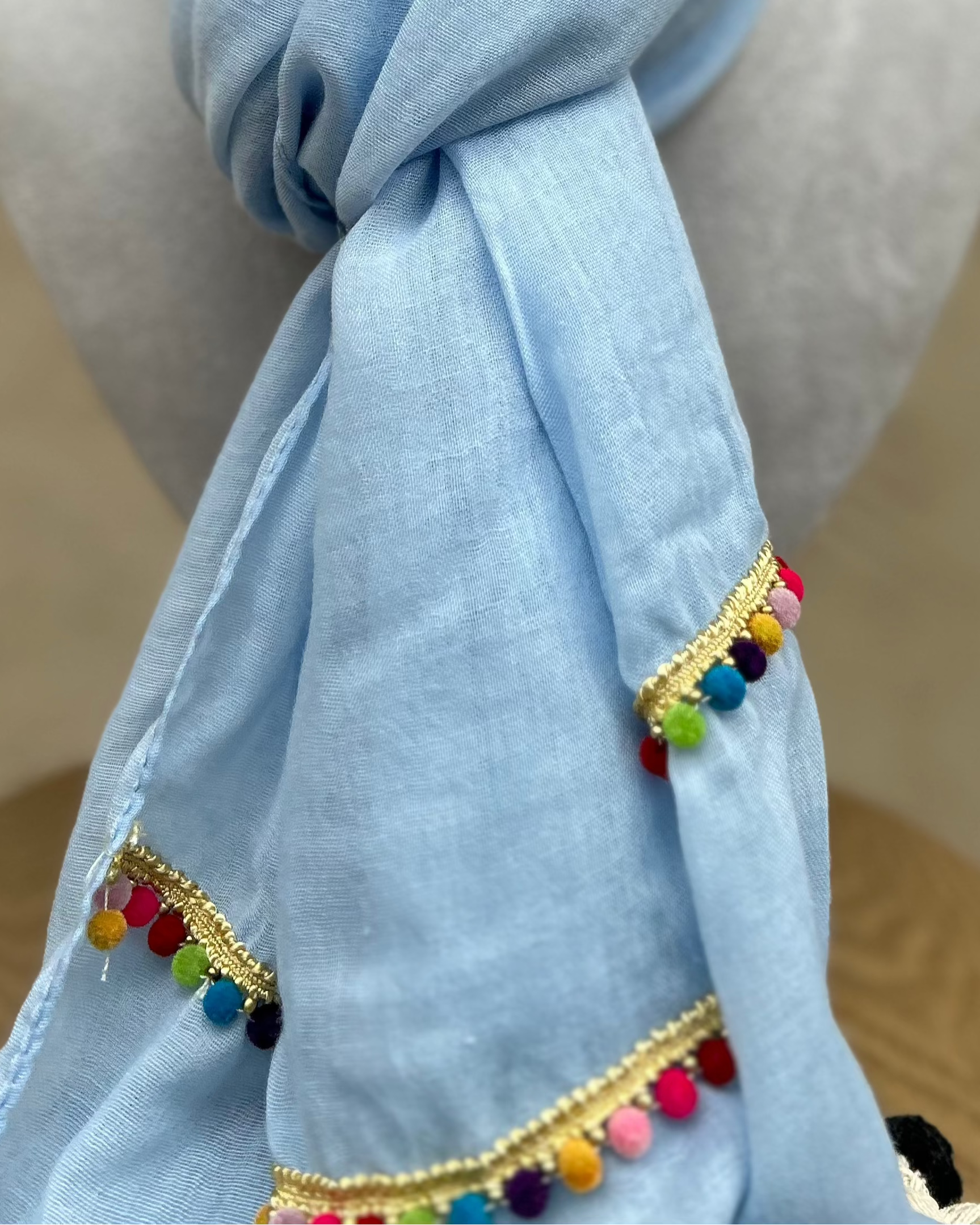 Blue Pom Pom Scarf