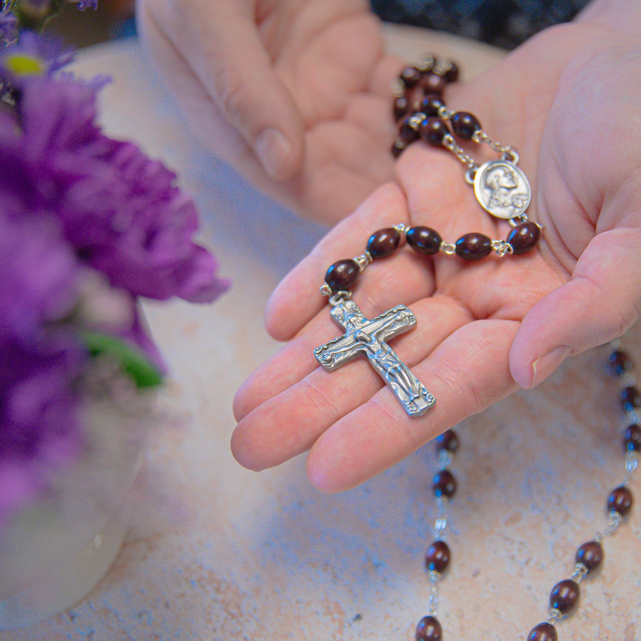 Brown Wood Trinity Rosary