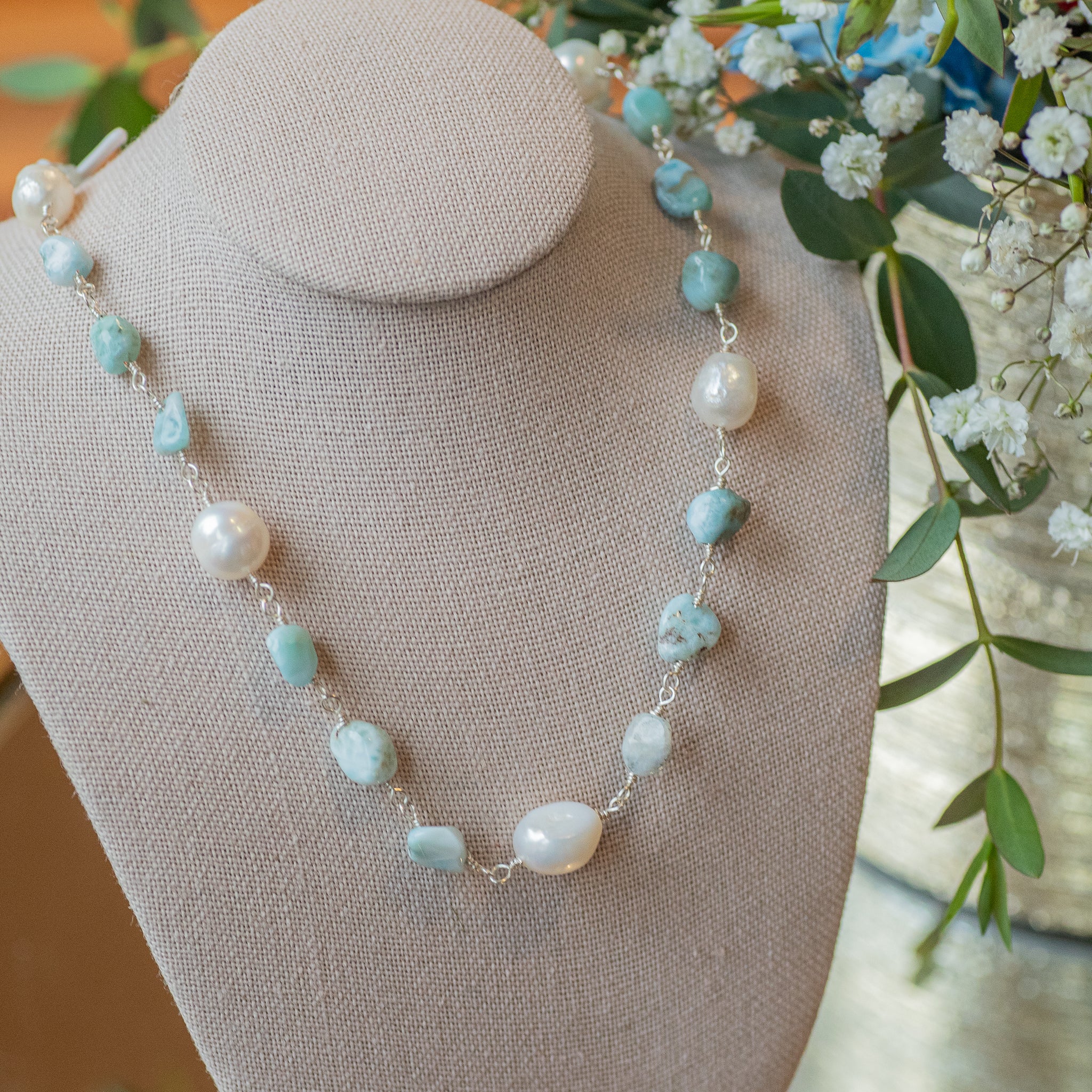 Larimar & Pearl Choker/Bracelet