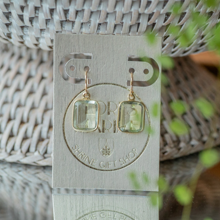 Green Amythest Emerald Cut Drop Earrings