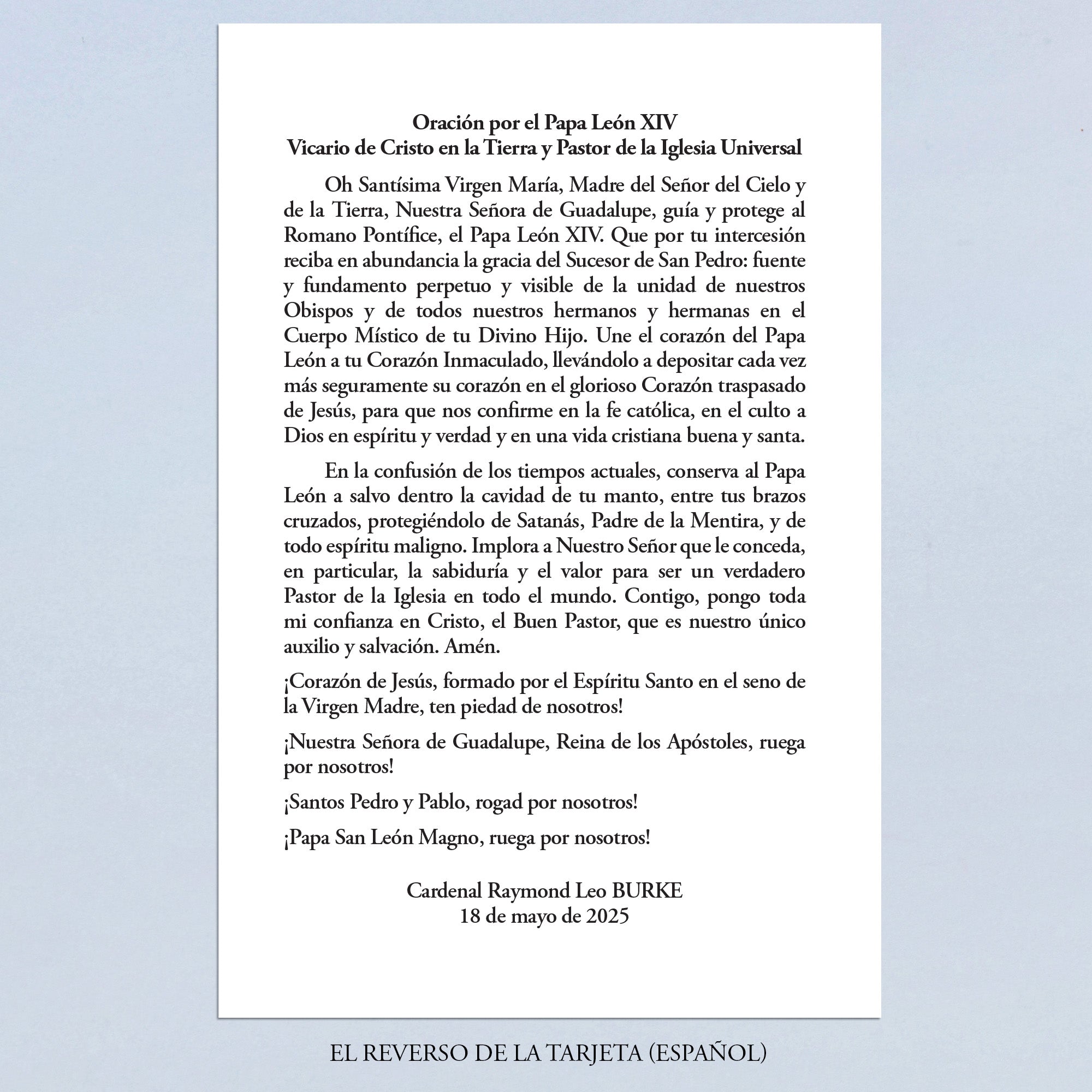 Prayer for Pope Leo XIV by Cardinal Burke