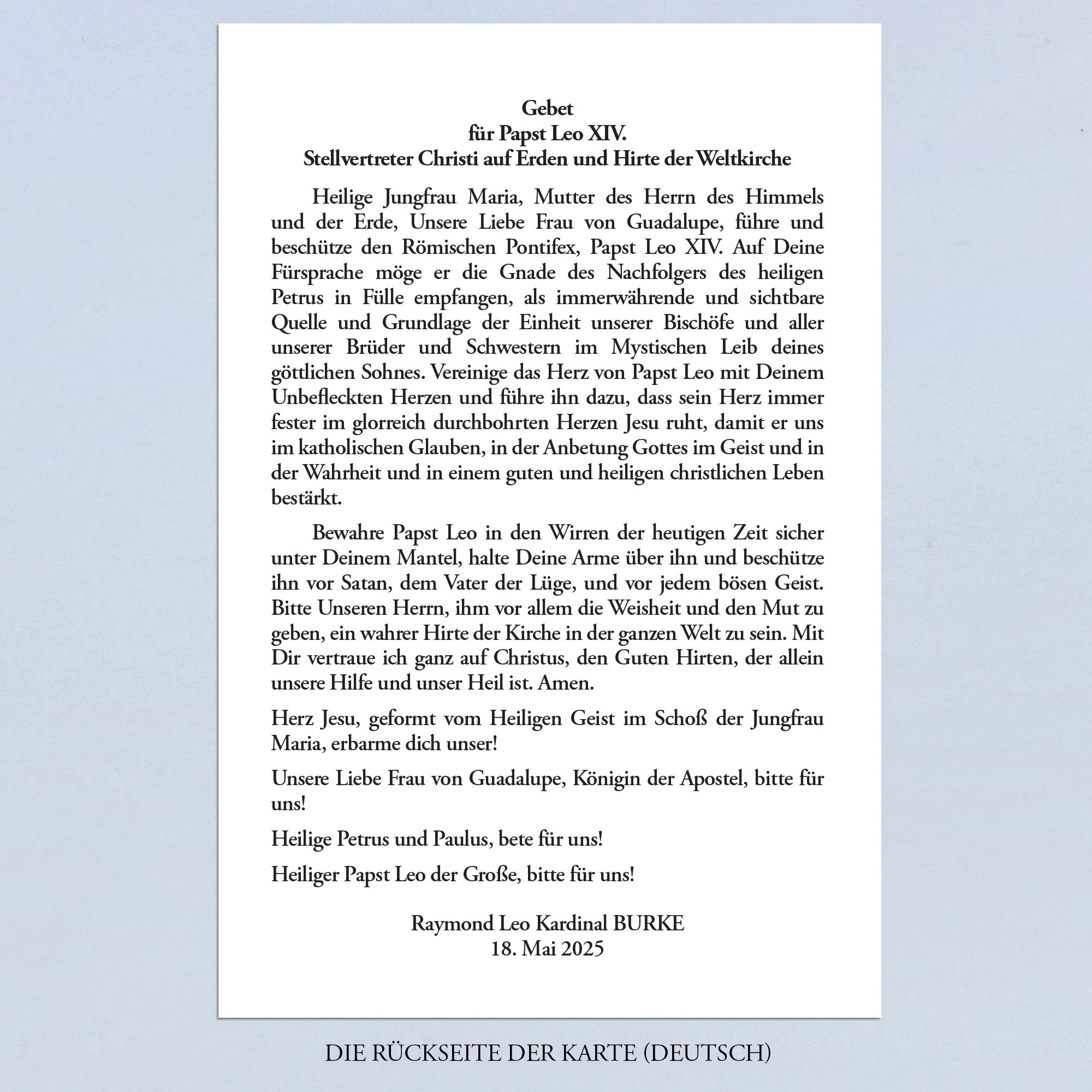 Prayer for Pope Leo XIV by Cardinal Burke