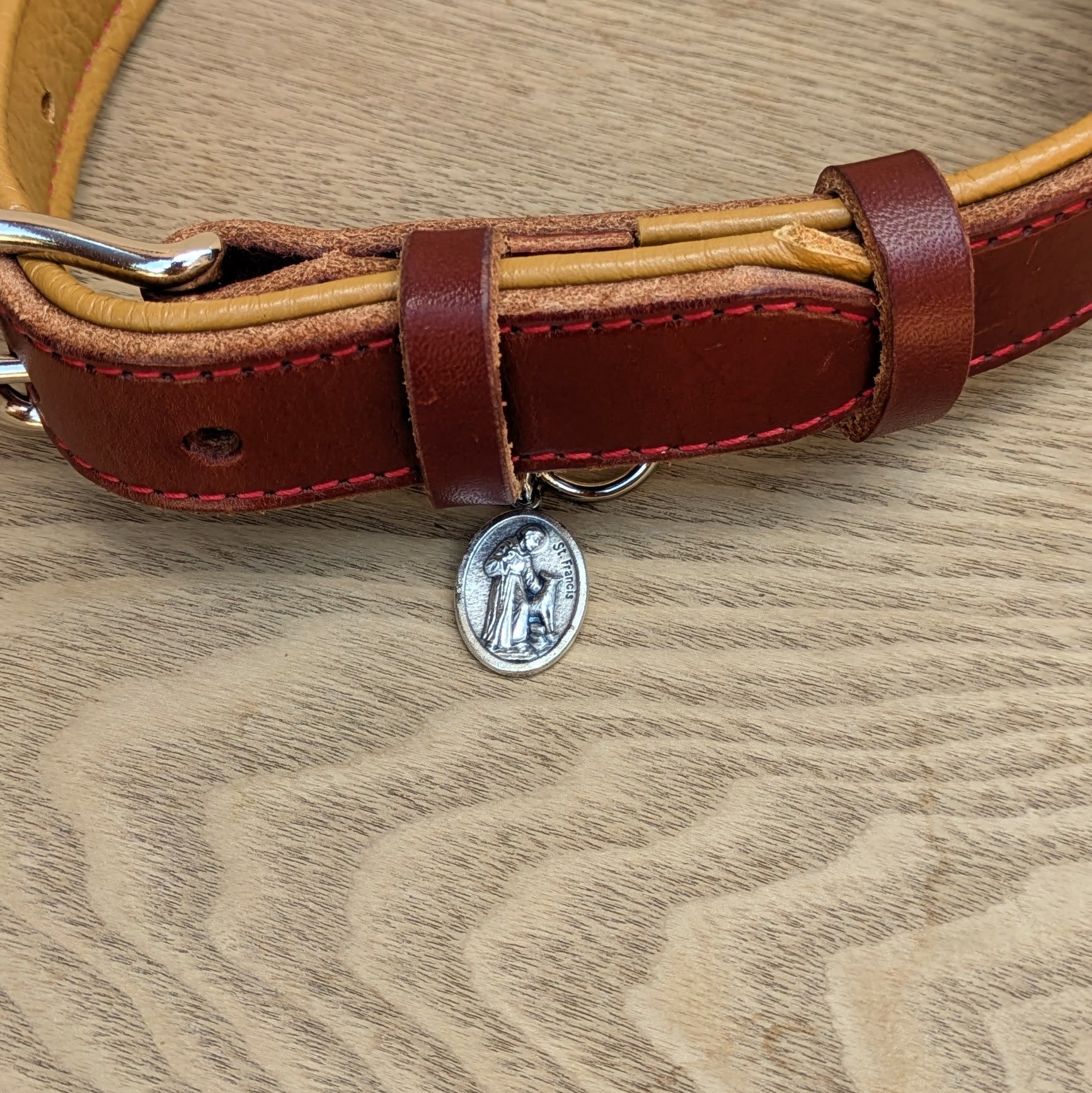 St. Dominic Leather Dog Collar w/Holy Medal