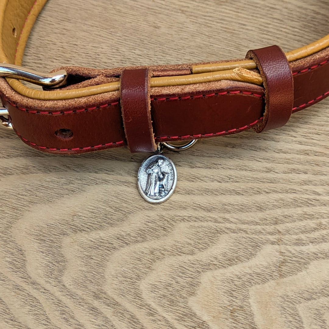 St. Dominic Leather Dog Collar w/Holy Medal