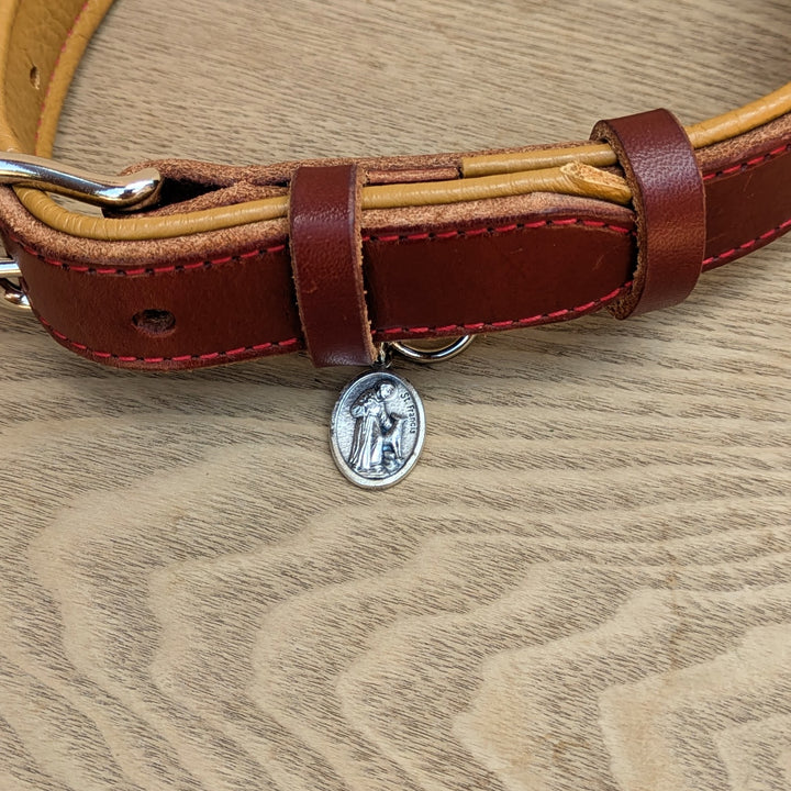 St. Dominic Leather Dog Collar w/Holy Medal