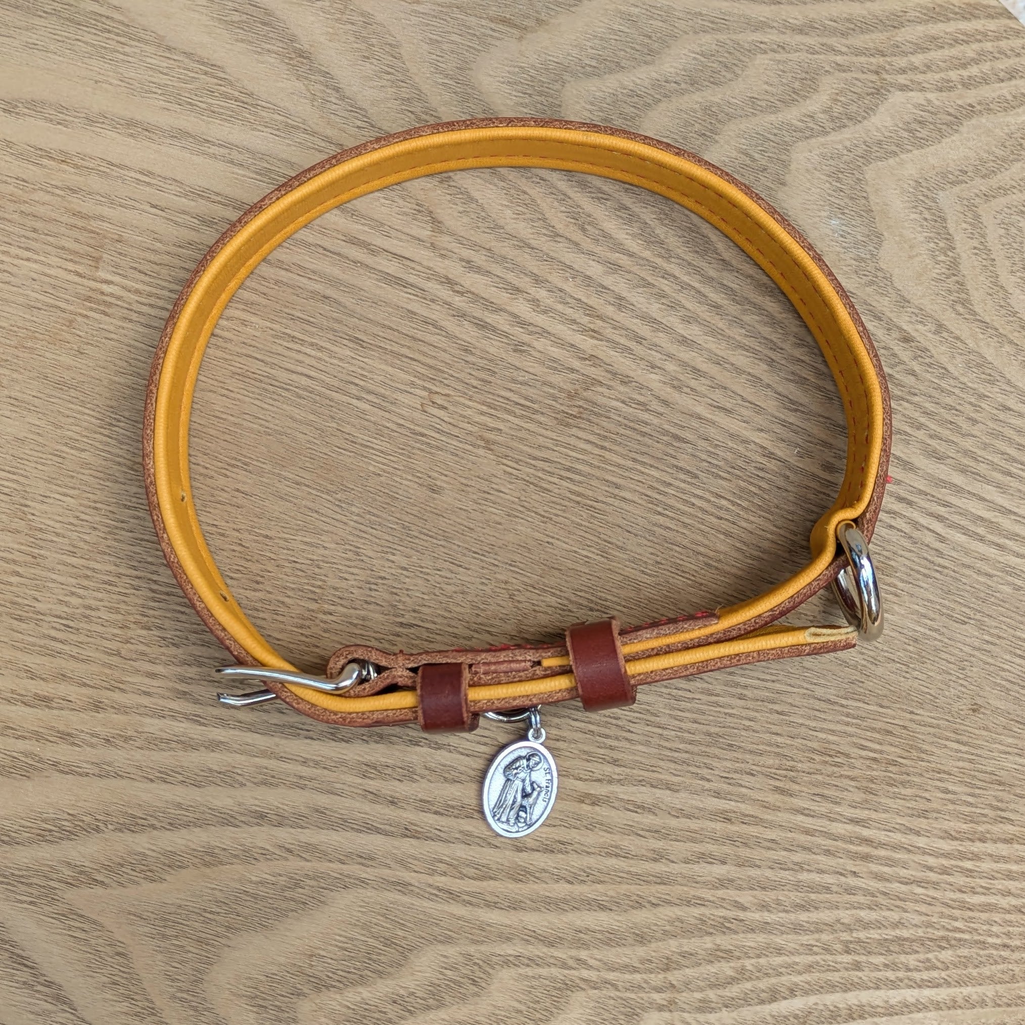 St. Dominic Leather Dog Collar w/Holy Medal