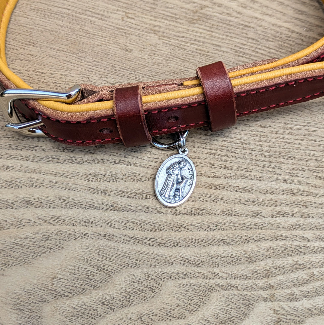 St. Dominic Leather Dog Collar w/Holy Medal
