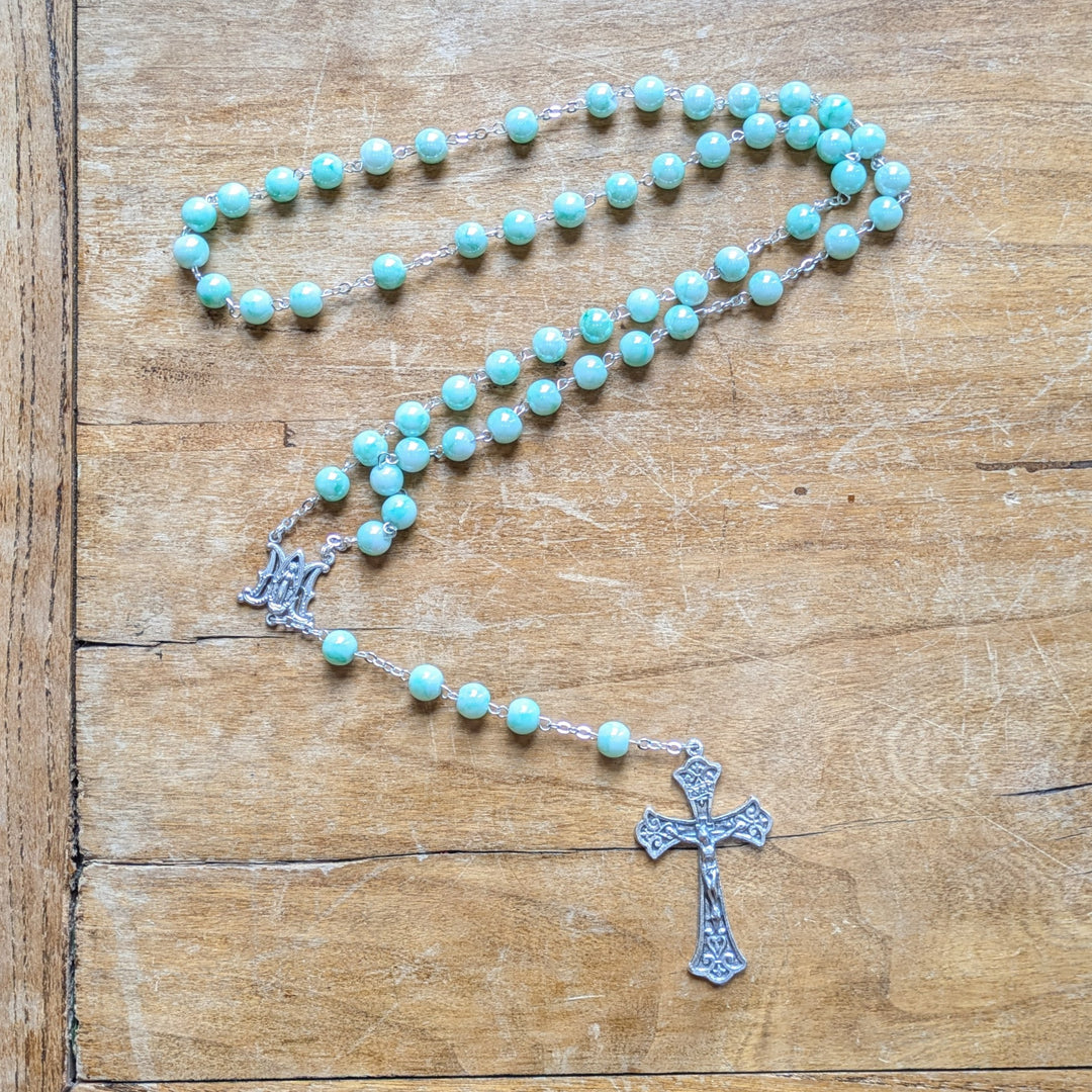Mint Marbleized Glass Rosary