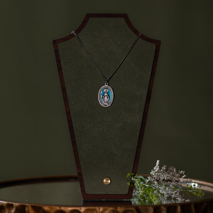 Pendant - MM w Blue Epoxy - Round - Sterling Silver - 18"