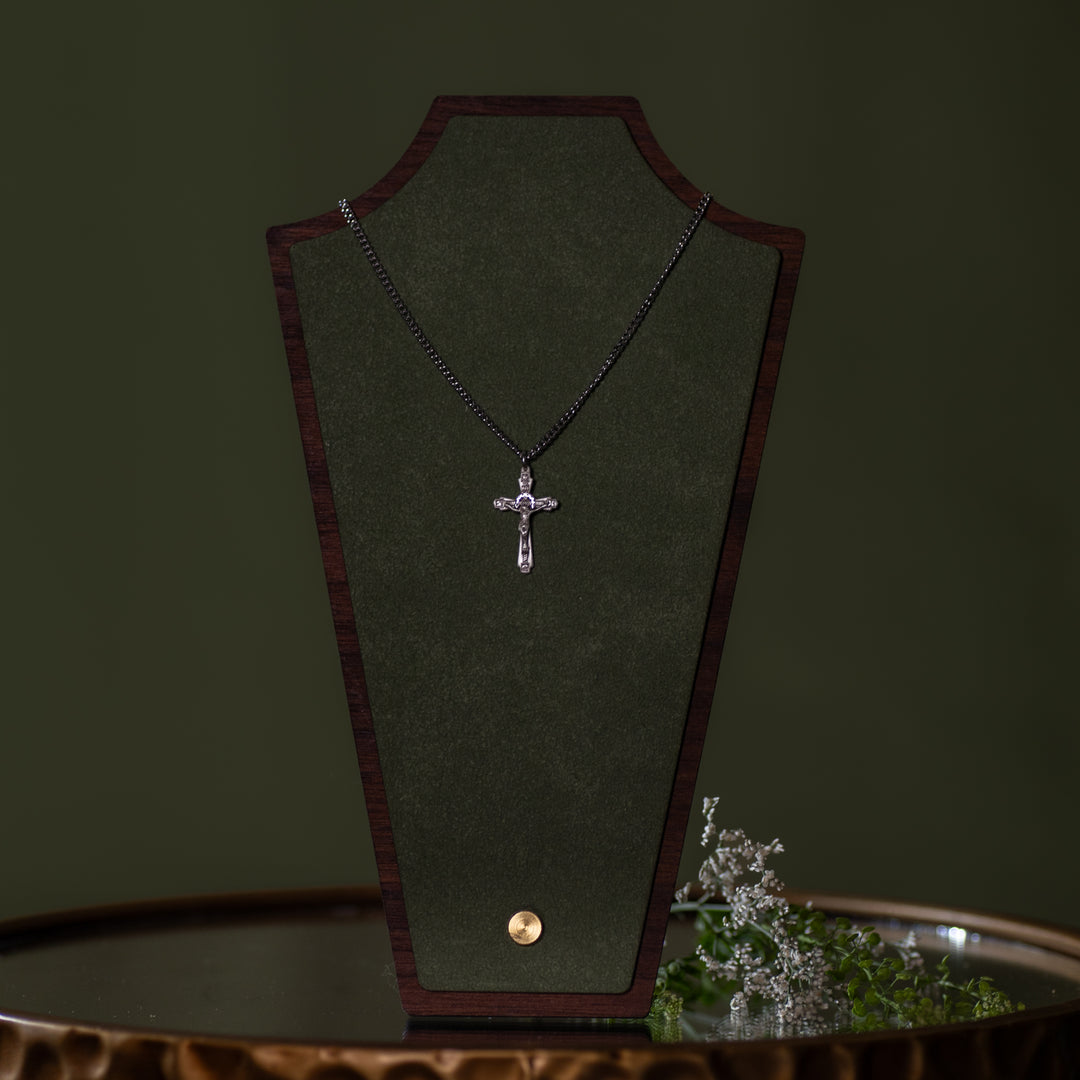 Pendant - Crucifix - Fancy - Sterling Silver - 18" Stainless Steel Curb Chain