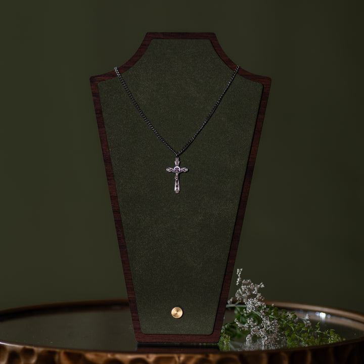 Pendant - Crucifix - Fancy - Sterling Silver - 18" Stainless Steel Curb Chain