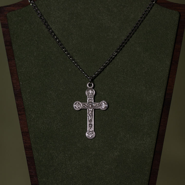 Pendant - Crucifix - Floret Tipped - 24" Stainless Steel Curb Chain