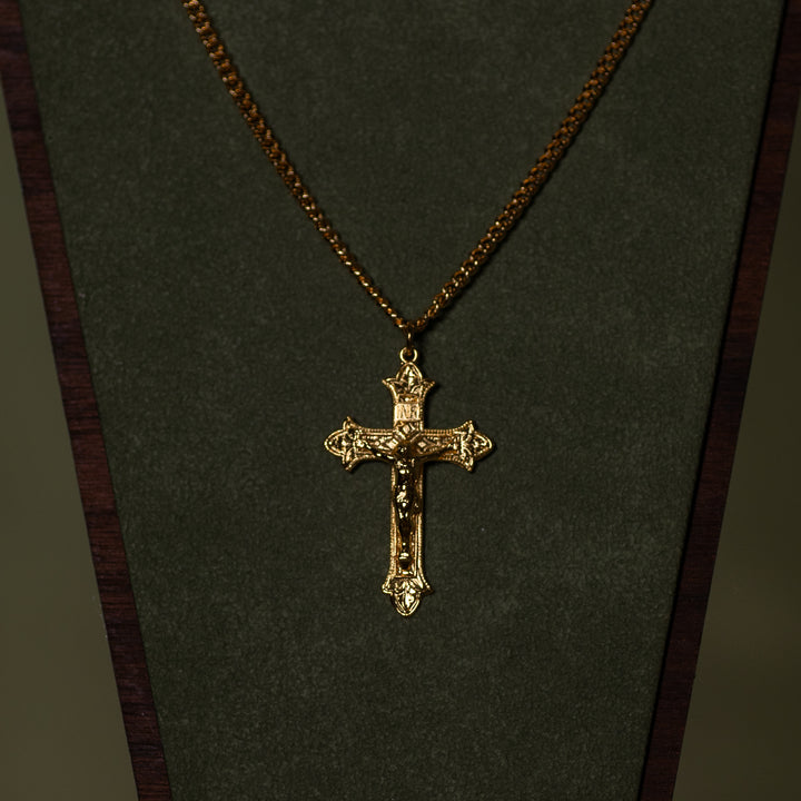 Pendant - Crucifix - Fleur De Lis Tip - 16kt Gold Over SS- 24" Gold Plated Chain