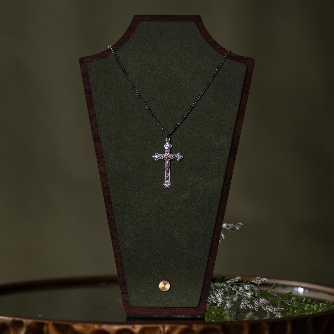 Pendant - Crucifix - Vine - Sterling Silver - 20" Stainless Steel Curb Chain