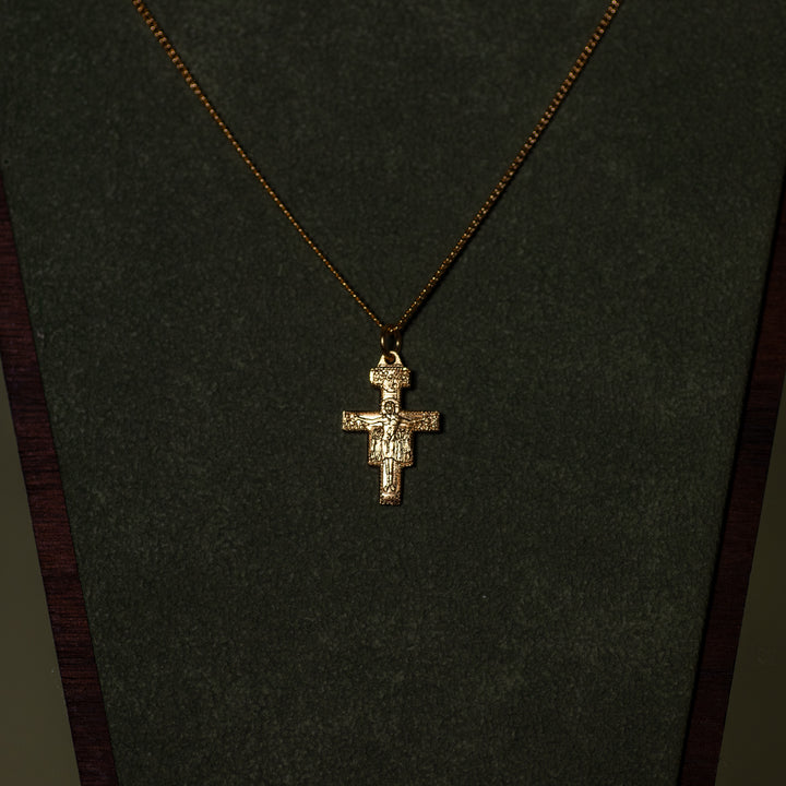 Pendant - San Damiano Crucifix - 16kt Gold Over Sterling Silver - 18" Gold Plated Curb Chain