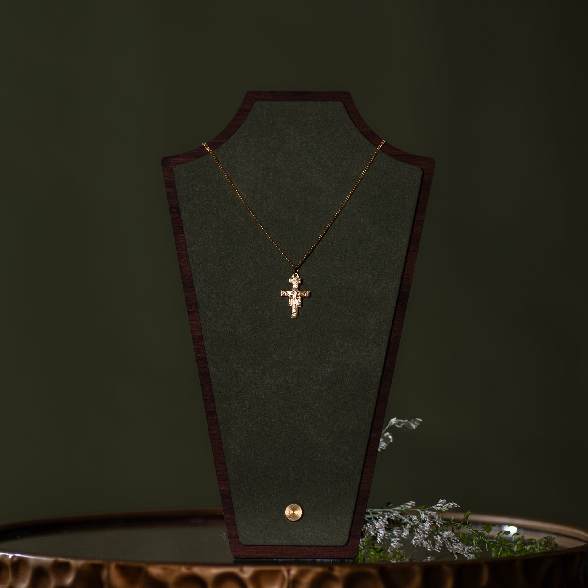 Pendant - San Damiano Crucifix - 16kt Gold Over Sterling Silver - 18" Gold Plated Curb Chain