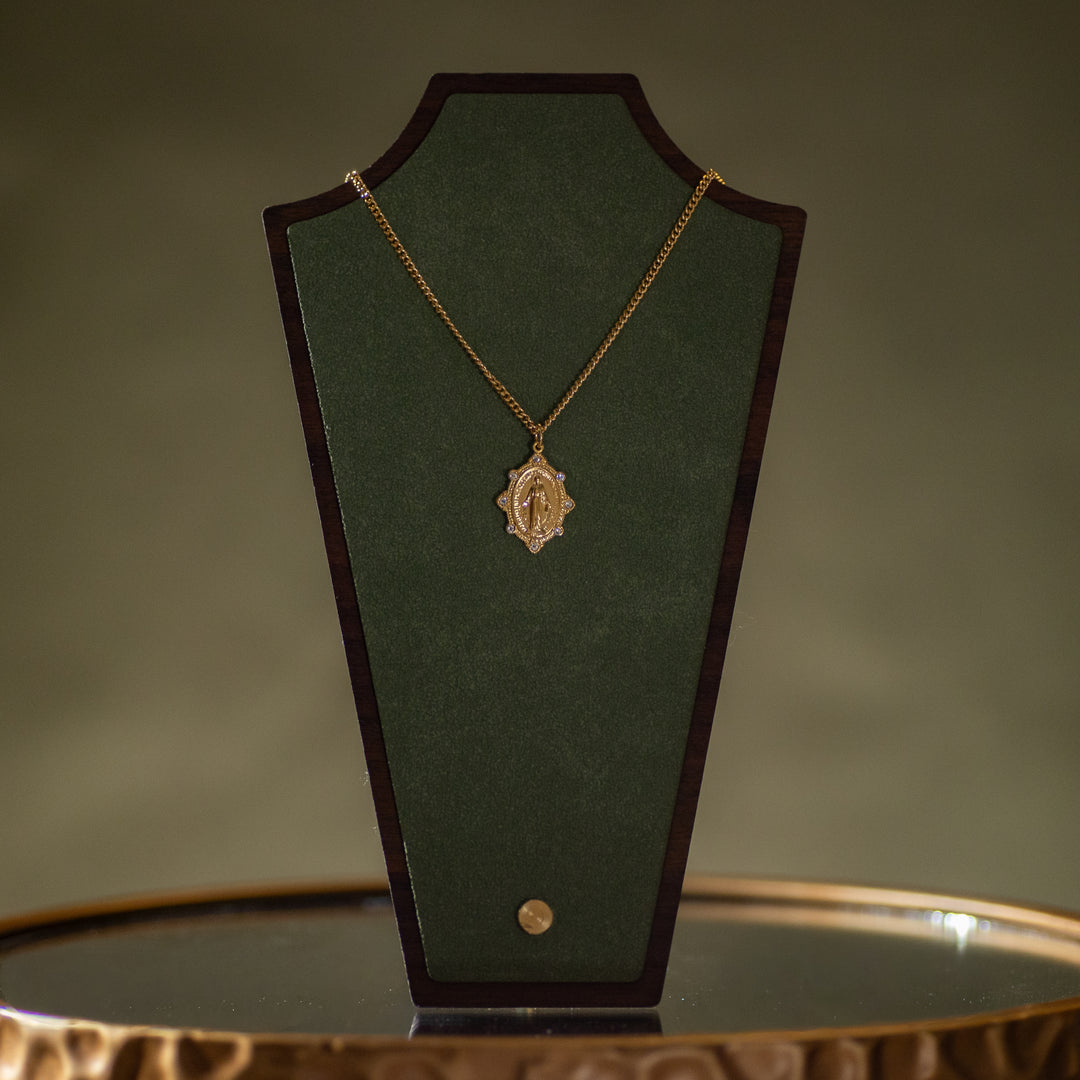 Pendant - MM w/ Crystal stones - 16k Gold over Sterling Silver - 18" Gold Plated Chain