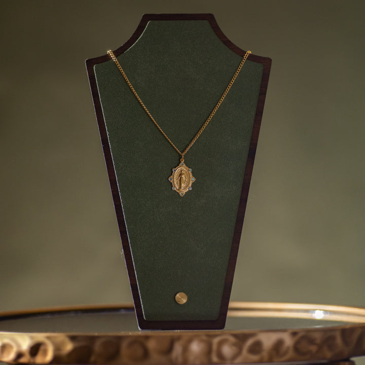 Pendant - MM w/ Sapphire stones - 16k Gold over Sterling Silver - 18" Gold plated chain