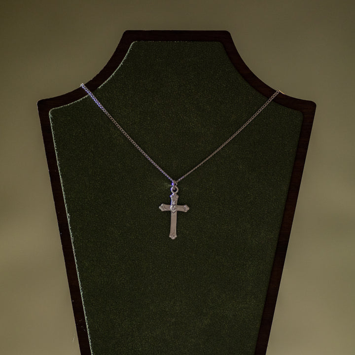 Pendant - Cross w/Sacred Heart - Sterling Silver Medal - 18" Stainless Steel Curb Chain