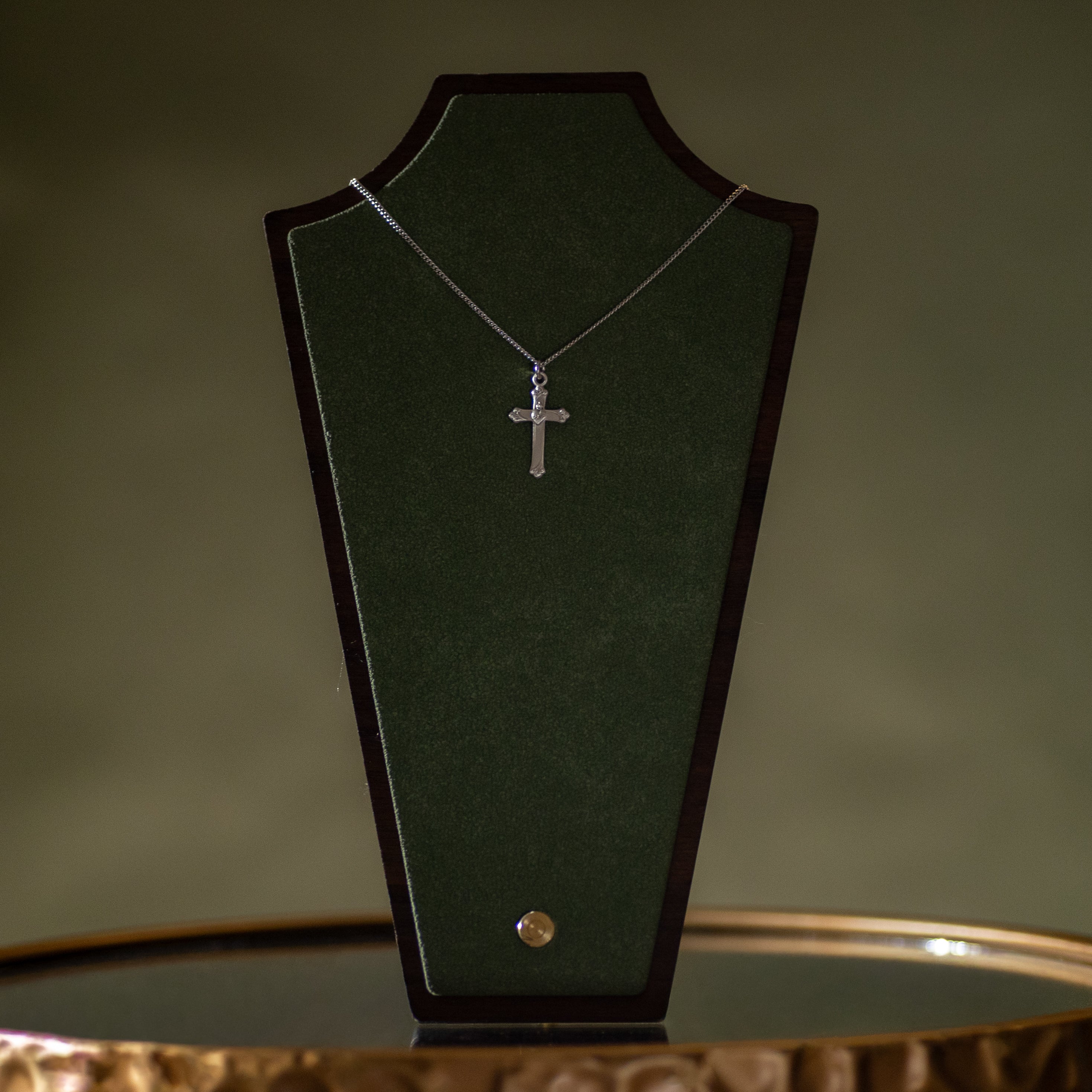 Pendant - Cross w/Sacred Heart - Sterling Silver Medal - 18" Stainless Steel Curb Chain