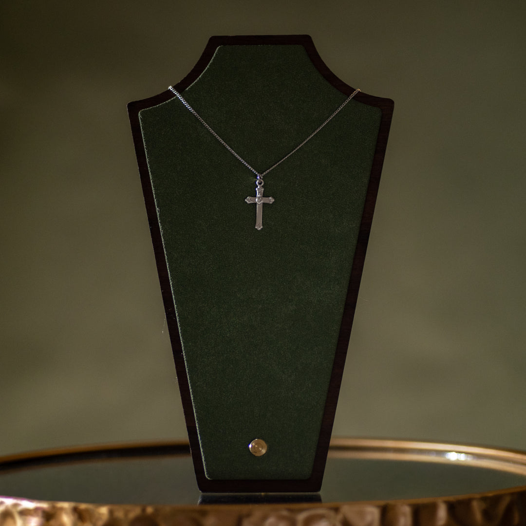 Pendant - Cross w/Sacred Heart - Sterling Silver Medal - 18" Stainless Steel Curb Chain