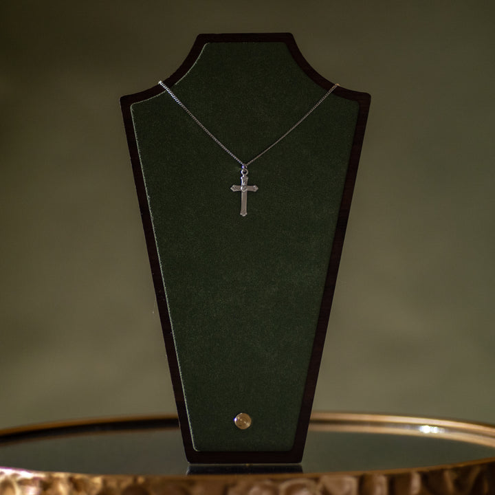 Pendant - Cross w/Sacred Heart - Sterling Silver Medal - 18" Stainless Steel Curb Chain