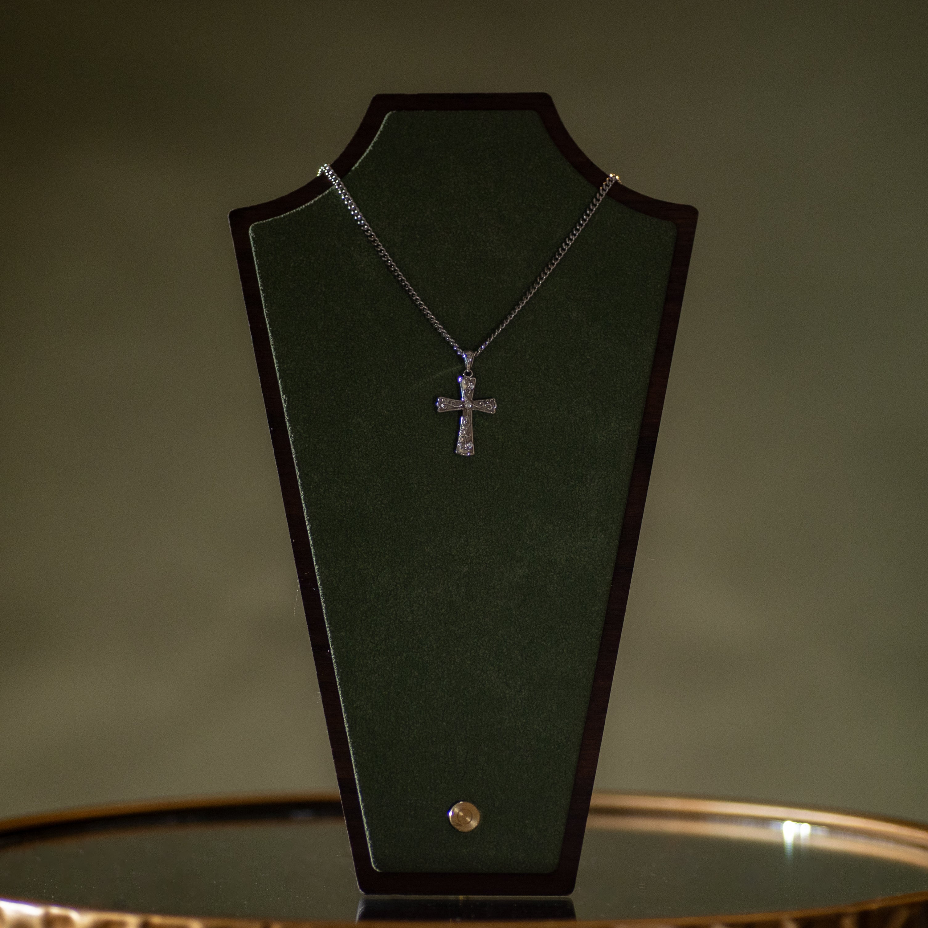 Pendant - Cross - SS - White Epoxy - Cubic Zirconia - 18" Stainless Steel Chain