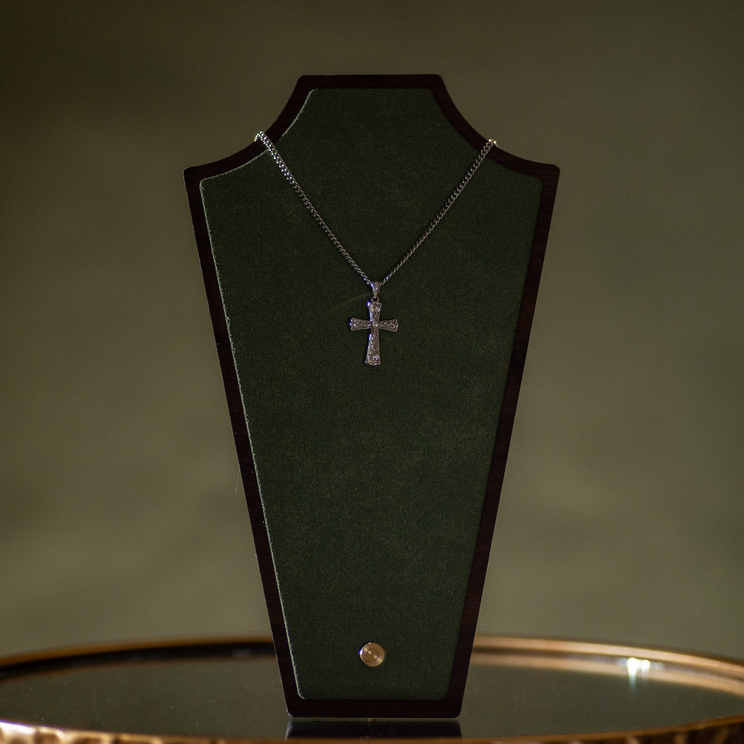 Pendant - Cross - SS - White Epoxy - Cubic Zirconia - 18" Stainless Steel Chain