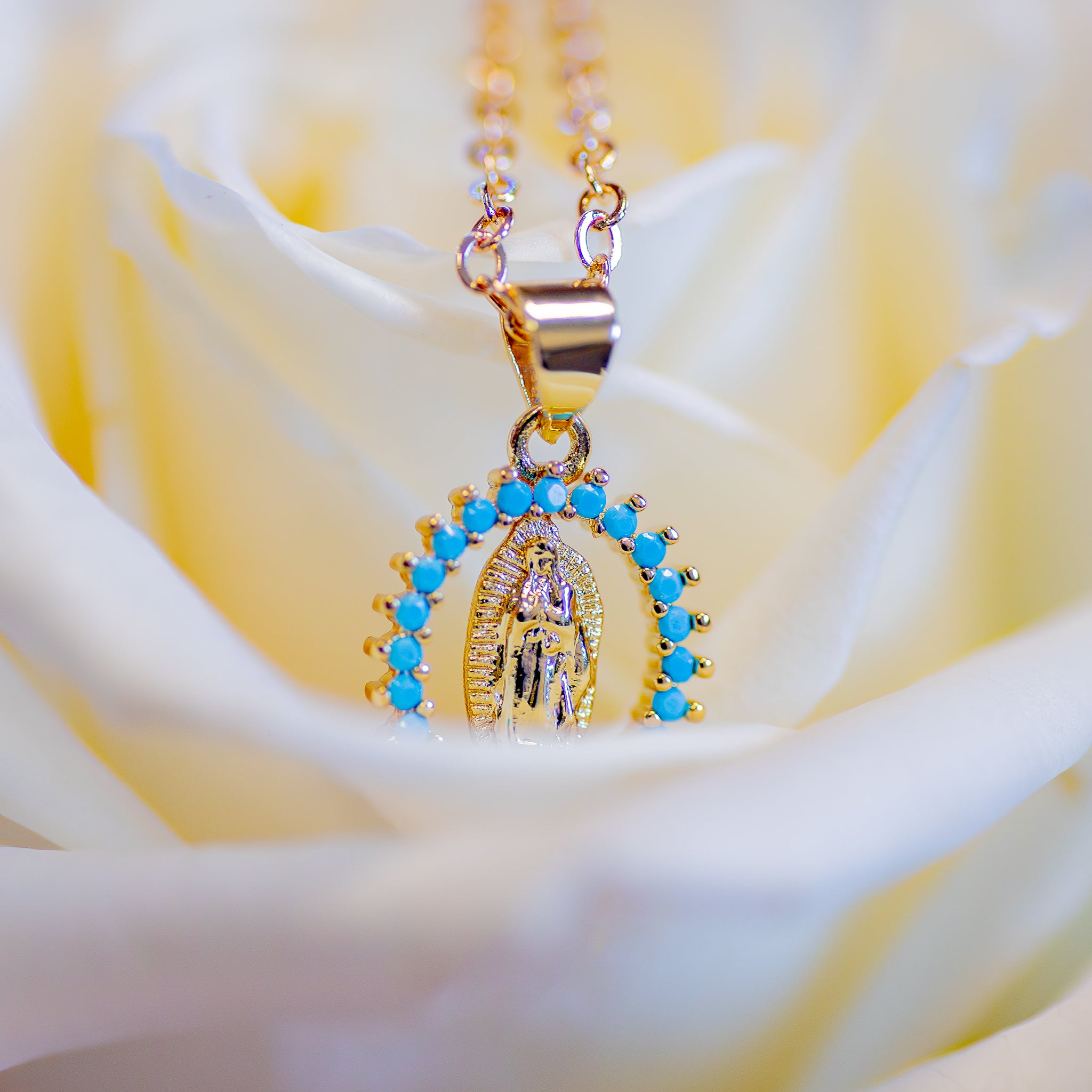 Our Lady of Guadalupe Crystal Boarder Necklace