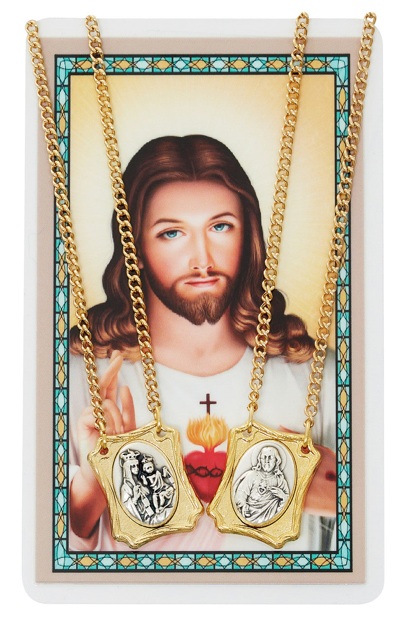 Prayer Card/Scapular Set - Gold Tone - 24"