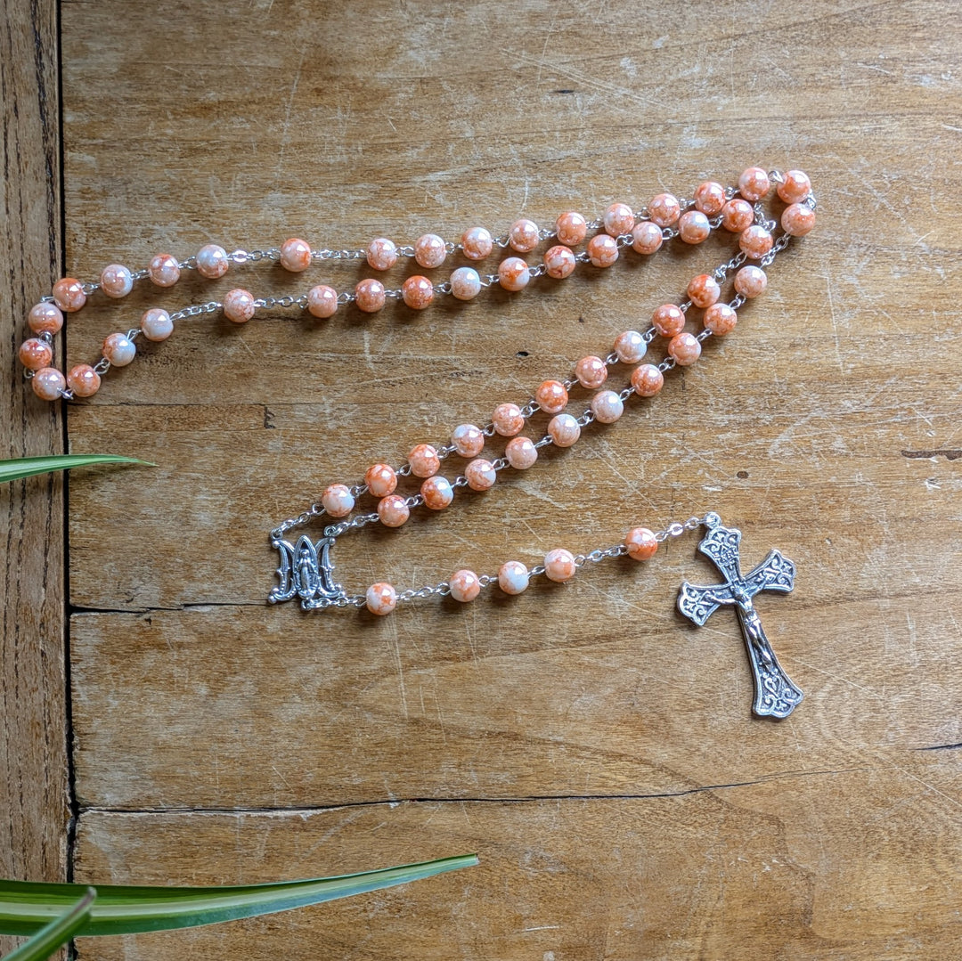 Coral Marbleized Glass Rosary