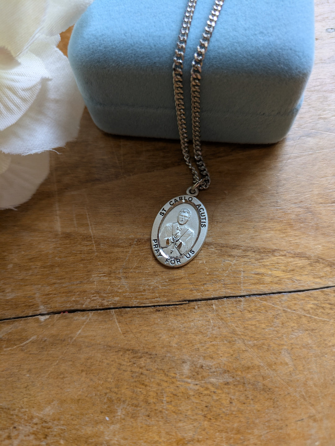 Pendant - Saint Carlo Acutis Oval - Sterling Silver - 20" Chain