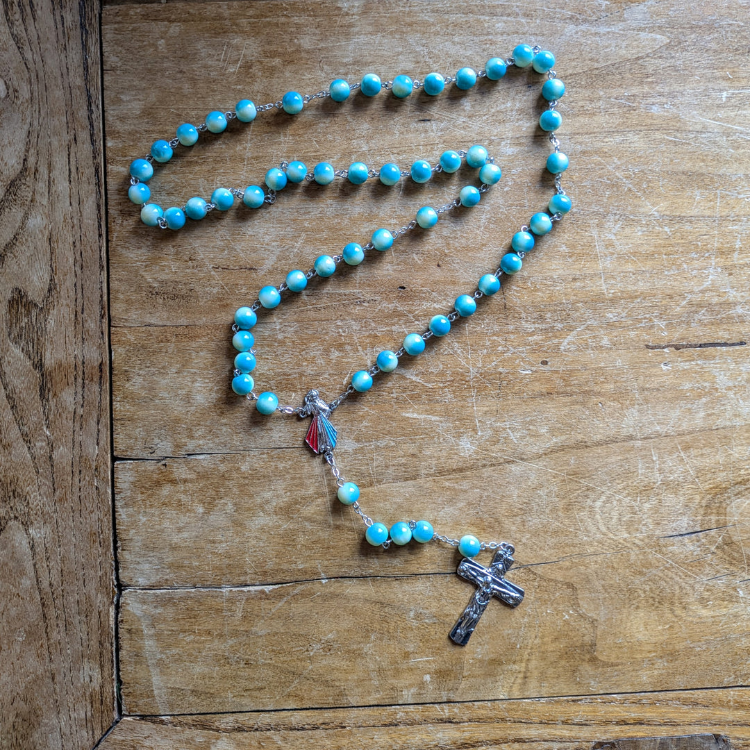 Rosary - Divine Mercy - Aqua Dyed - Stone