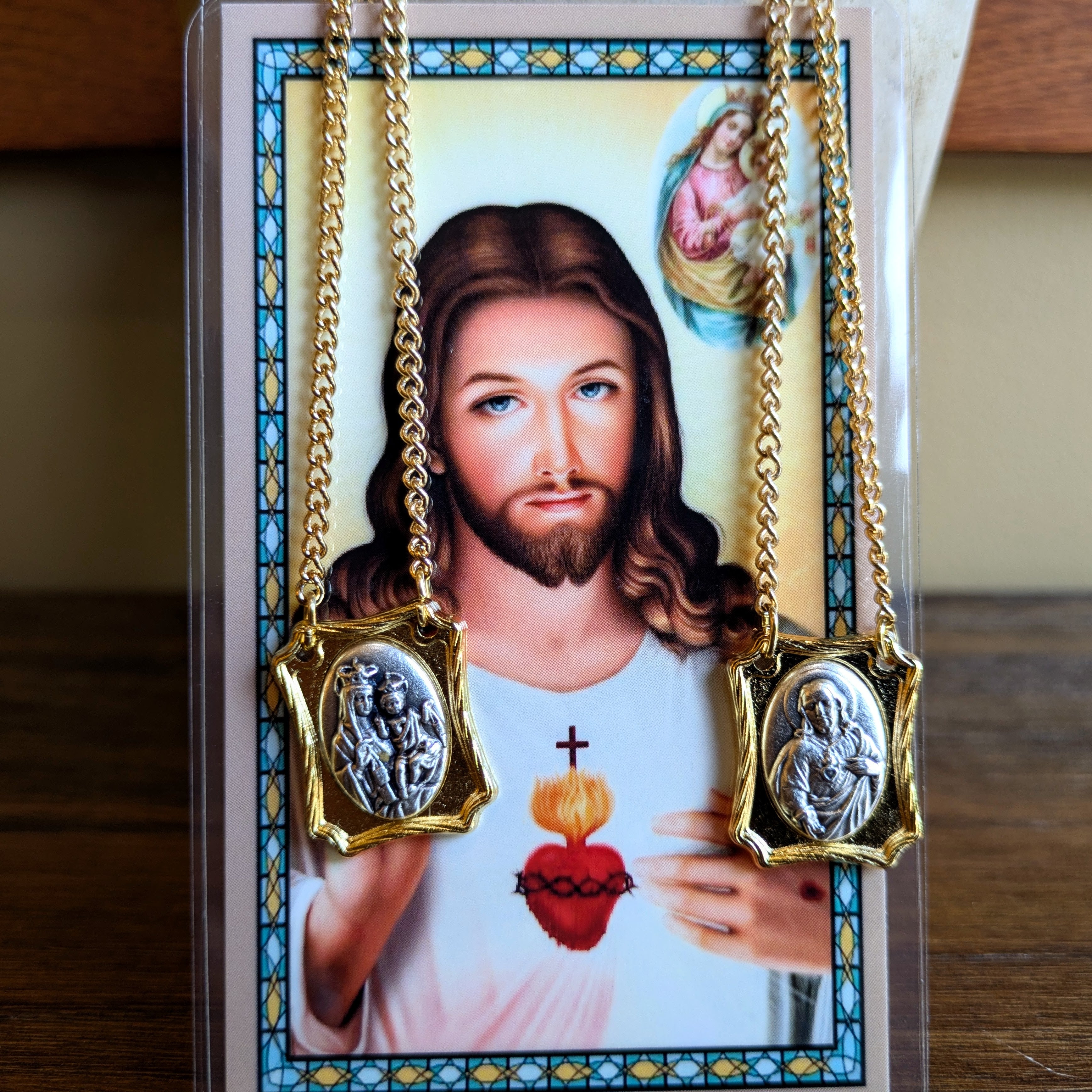 Prayer Card/Scapular Set - Gold Tone - 24"
