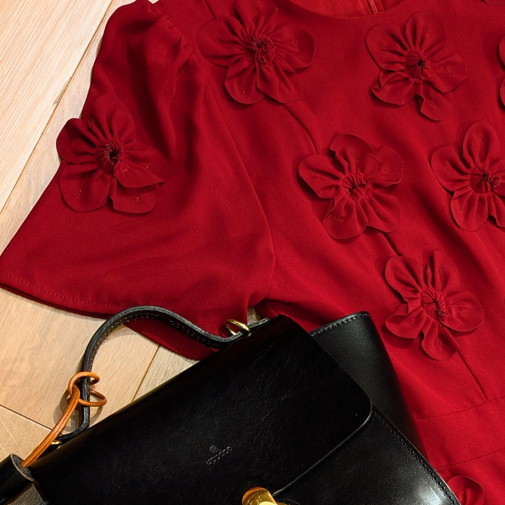 Dress - Deep Red - 3D Floral