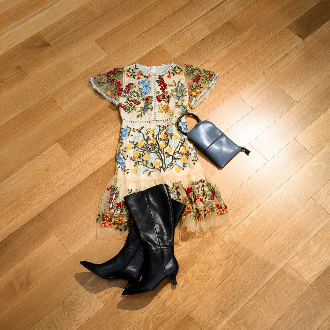 Dress - Floral Embroidered - Fishtail