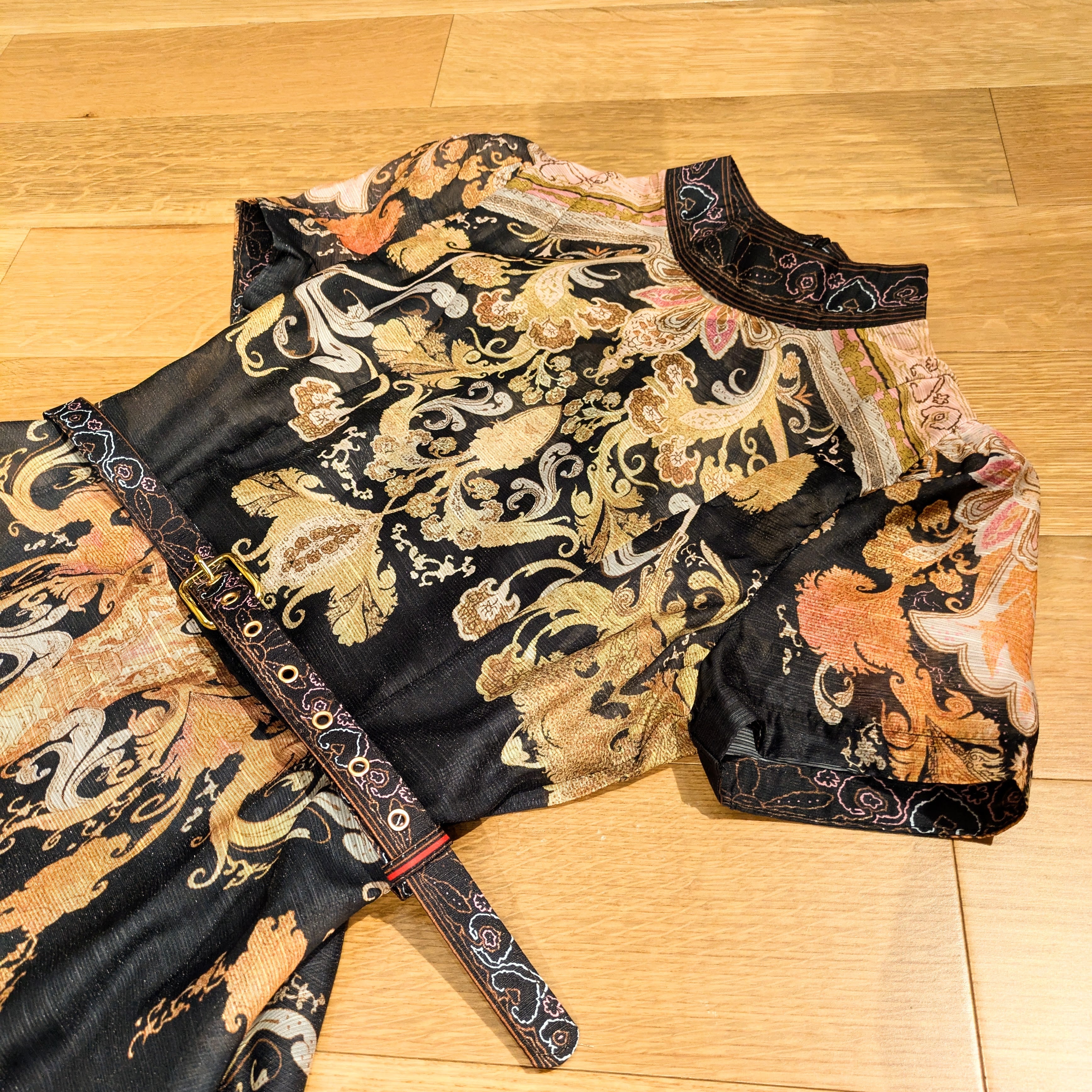 Dress - Black - Printed - Suit Collar