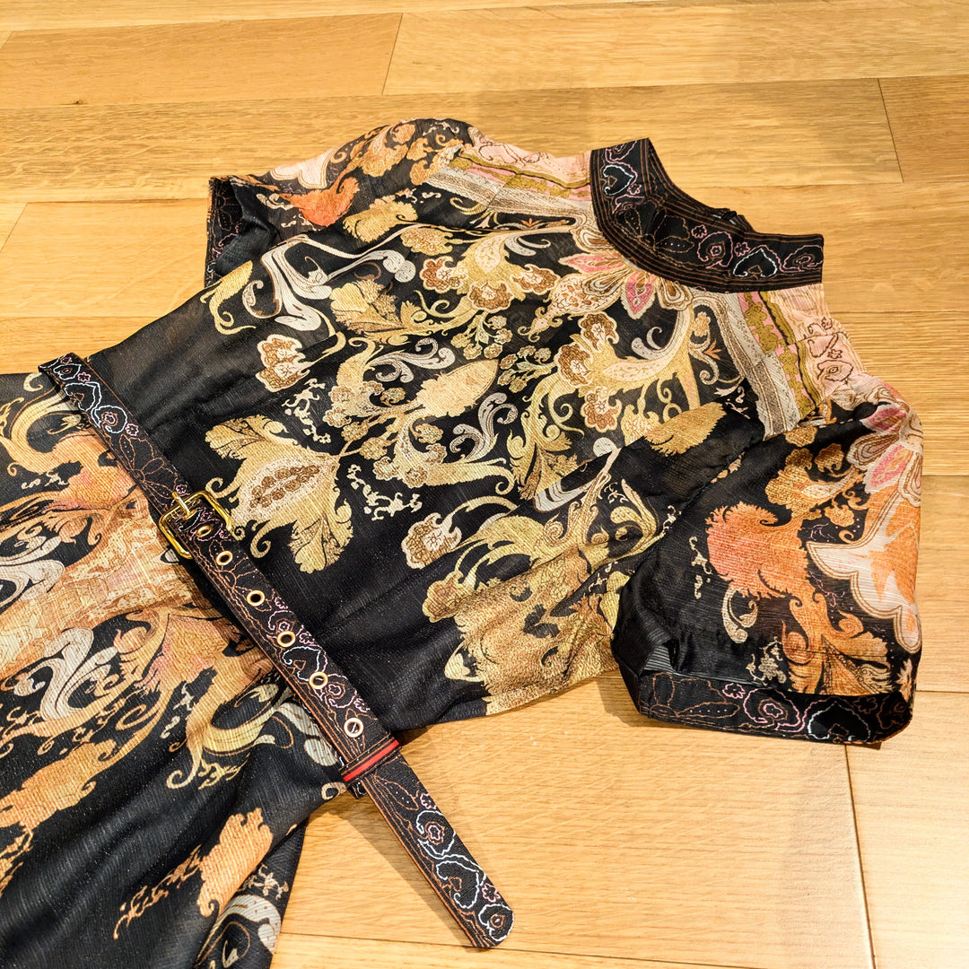 Dress - Black - Printed - Suit Collar