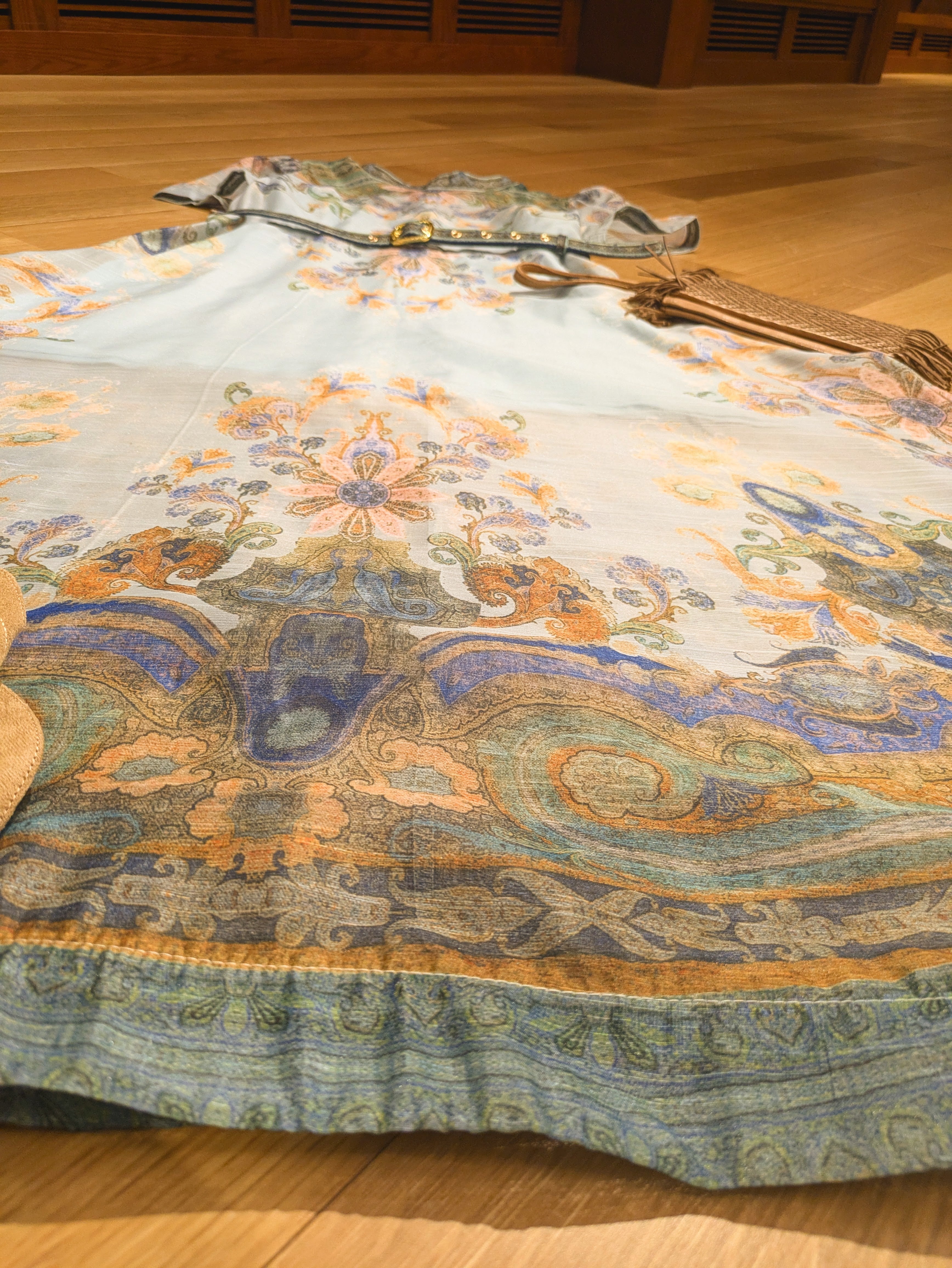Dress - Blue - Printed - Retro - Short Sleeve - Belt