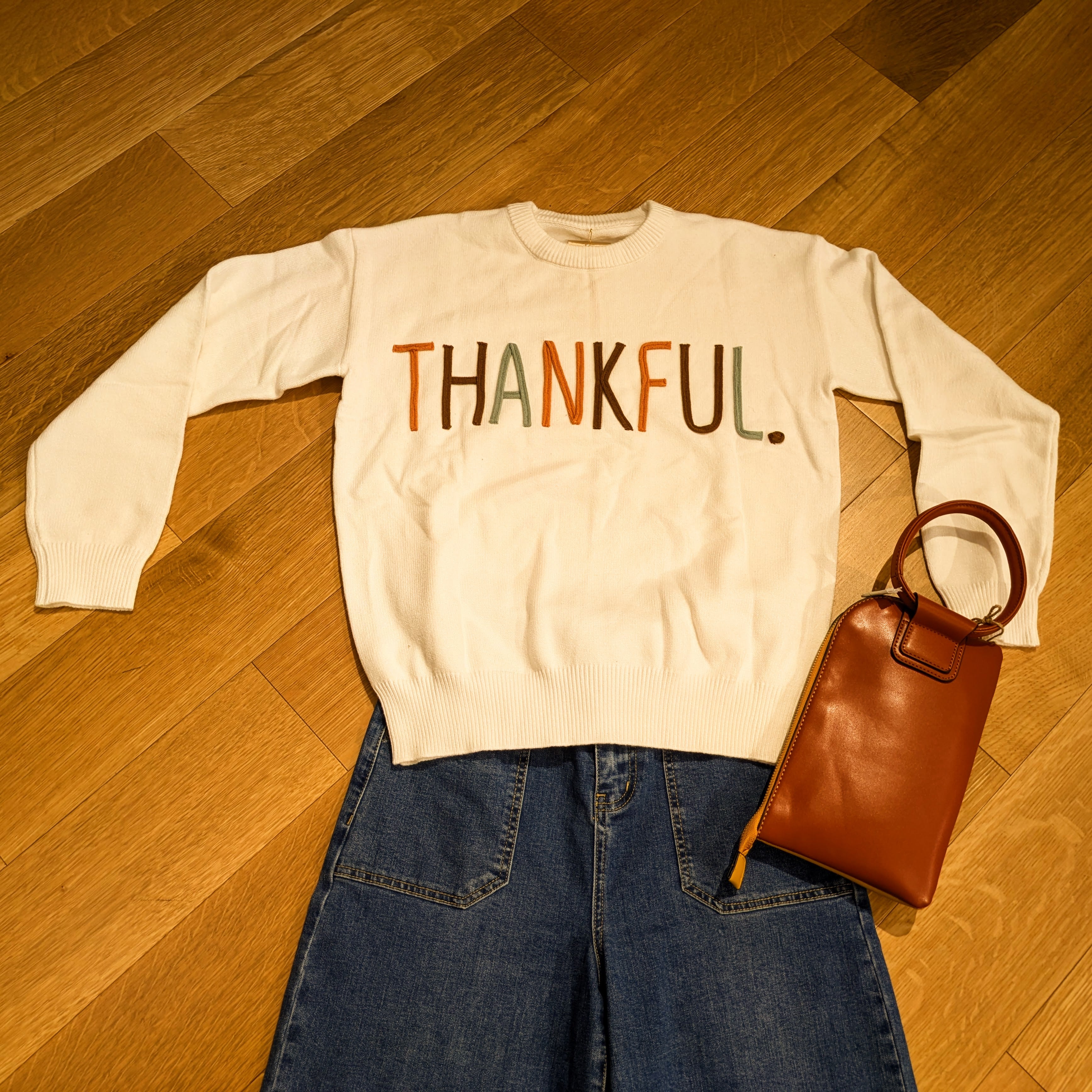 Sweater - Thankful - Ivory - Embroidered