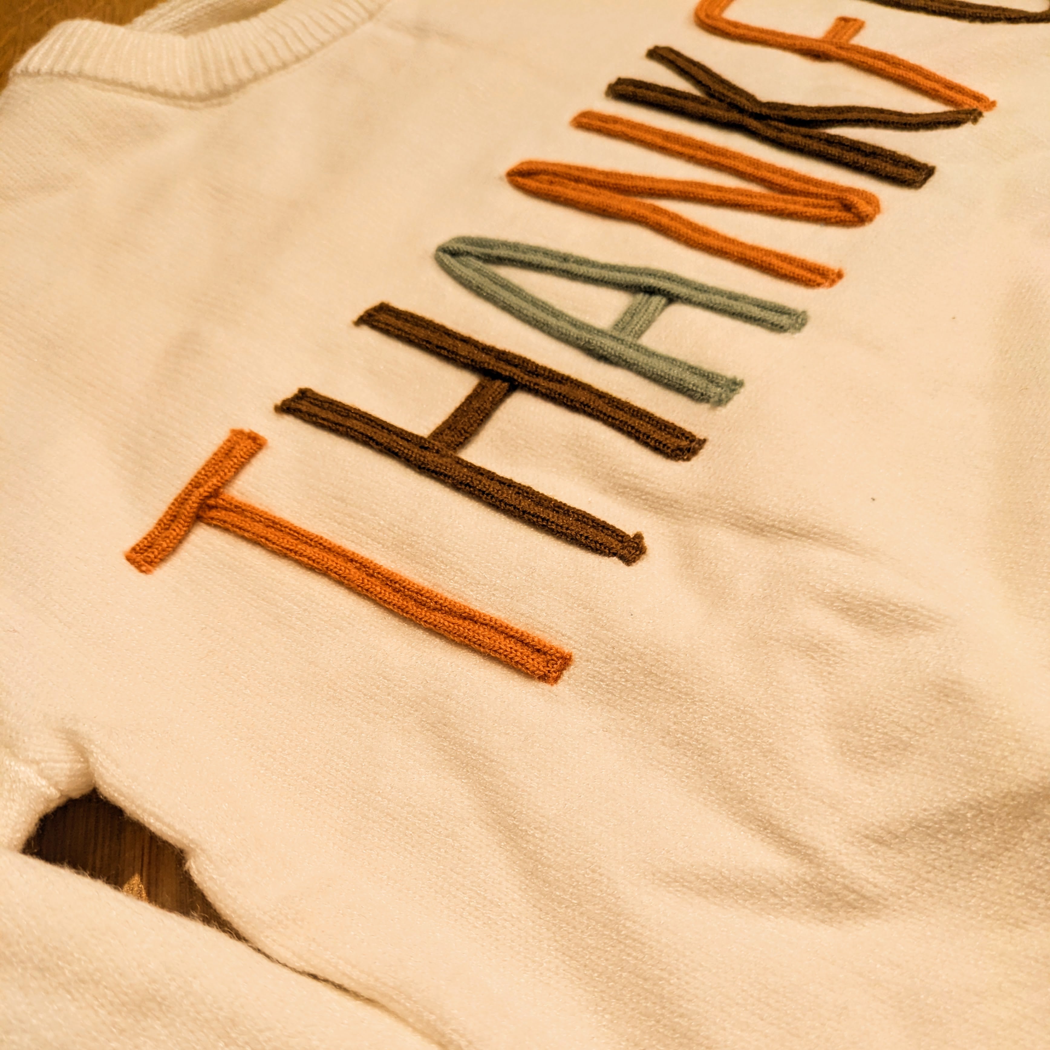Sweater - Thankful - Ivory - Embroidered