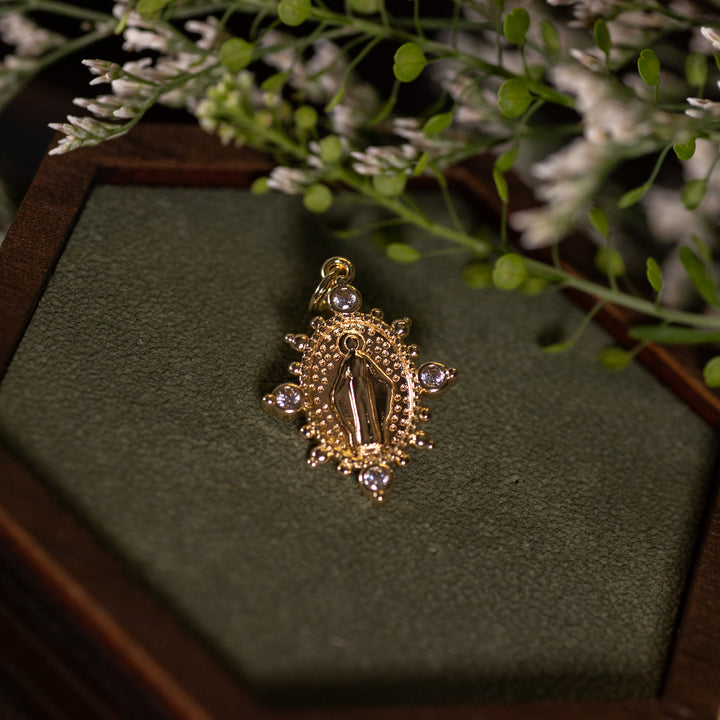 Pendant - Mother Mary - Ornate Rhinestone - 16k Gold Filled