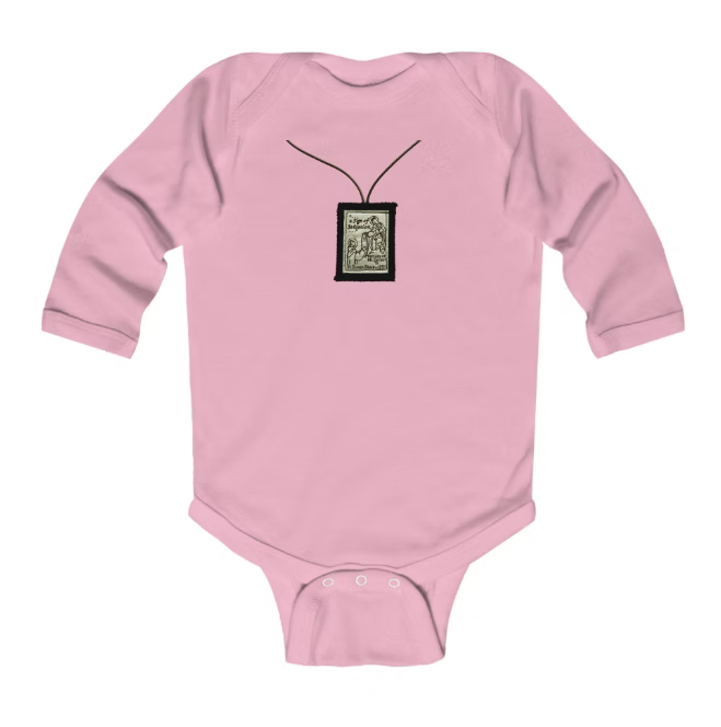 Long Sleeve Brown Scapular Onesie - Pink