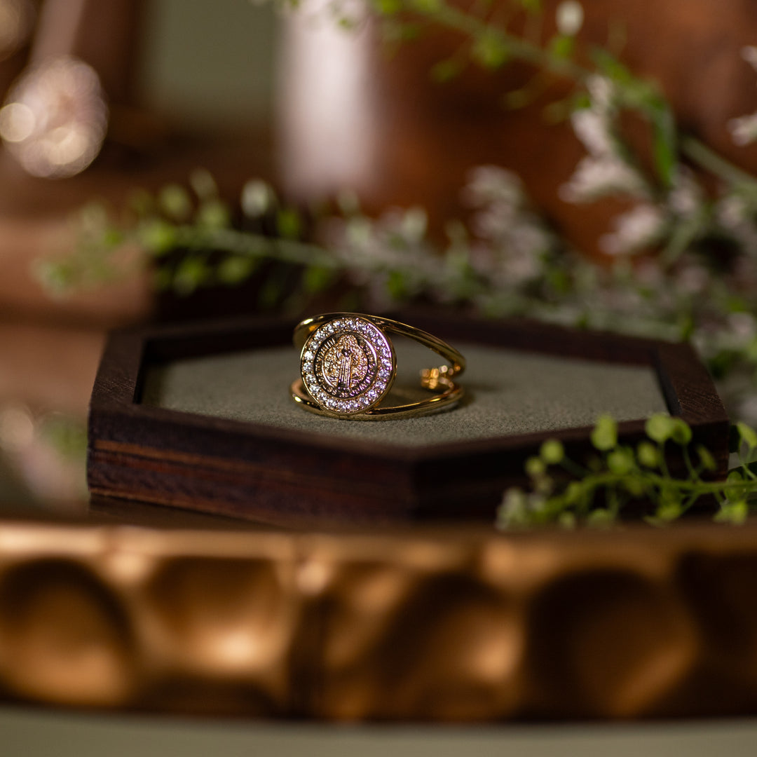 Ring - St. Benedict - Brass - Gold Plated - Cz