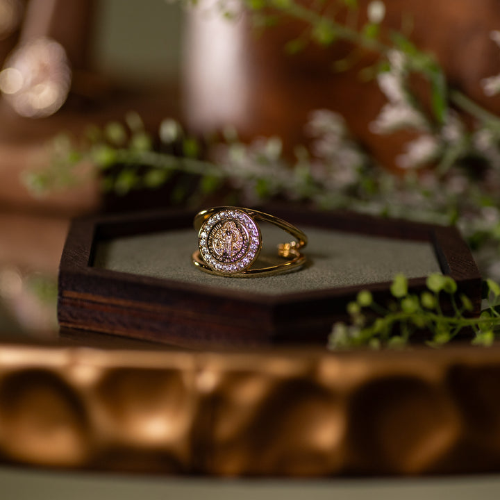 Ring - St. Benedict - Brass - Gold Plated - Cz