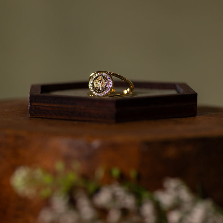 Ring - St. Benedict - Brass - Gold Plated - Cz