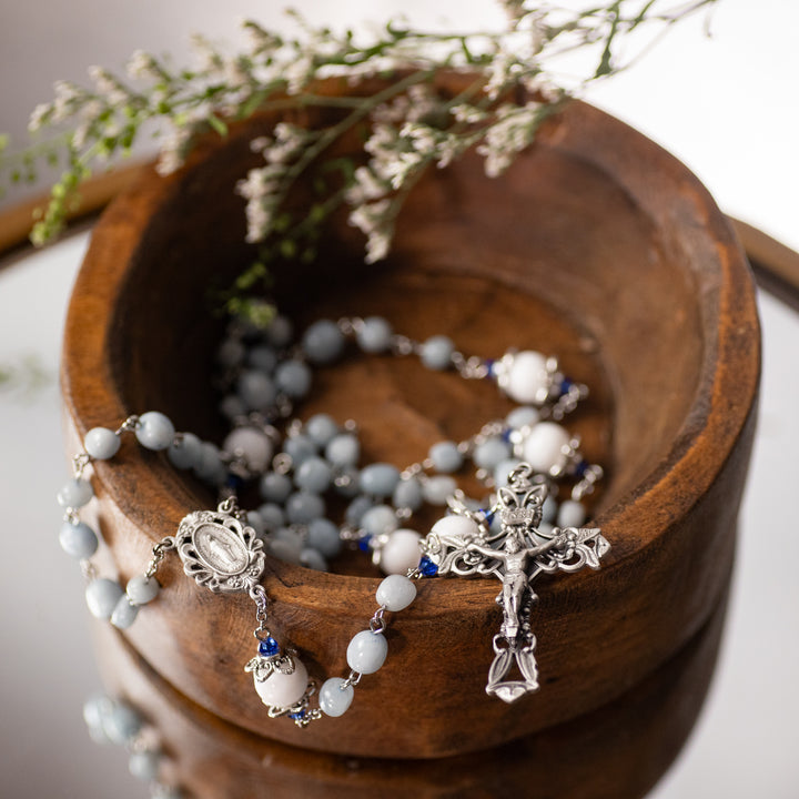 Rosary - Marble Glass - Lt Gray - White Capped Paters