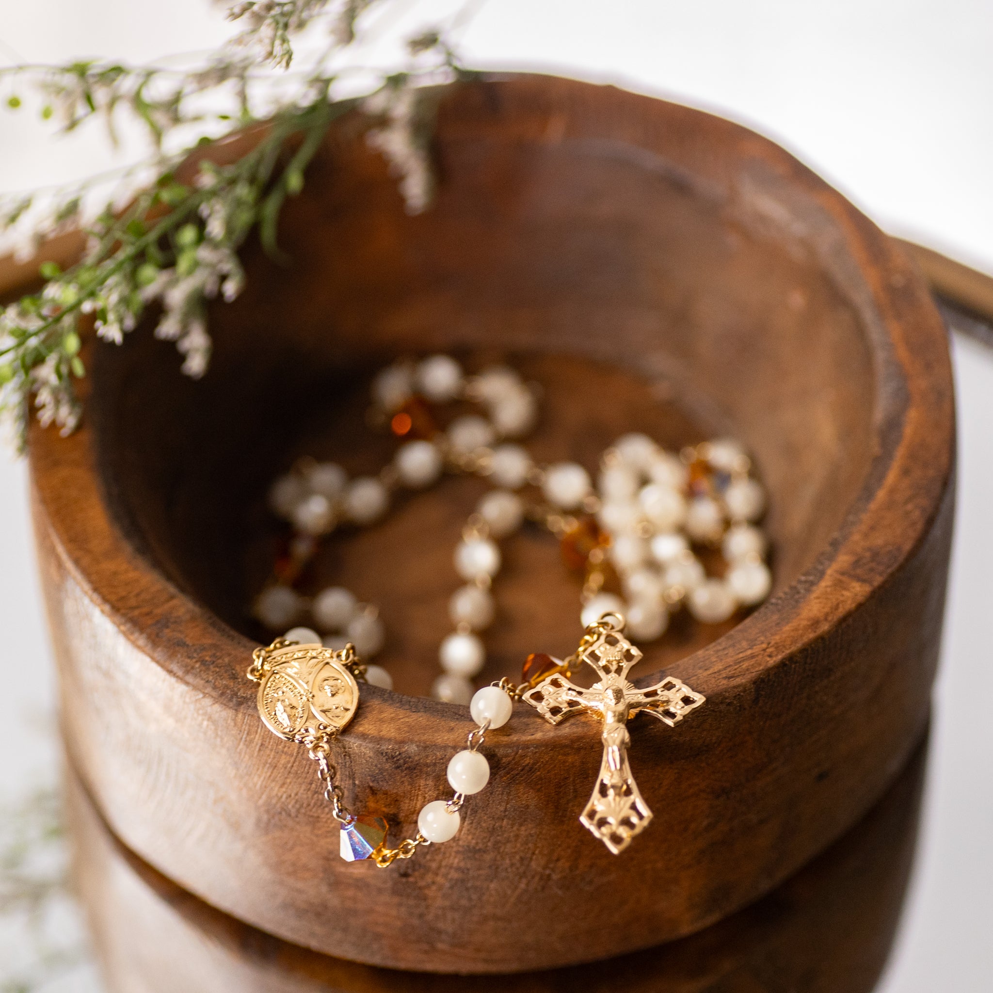 Rosary - Pearl - Crystal - Gold Over SS