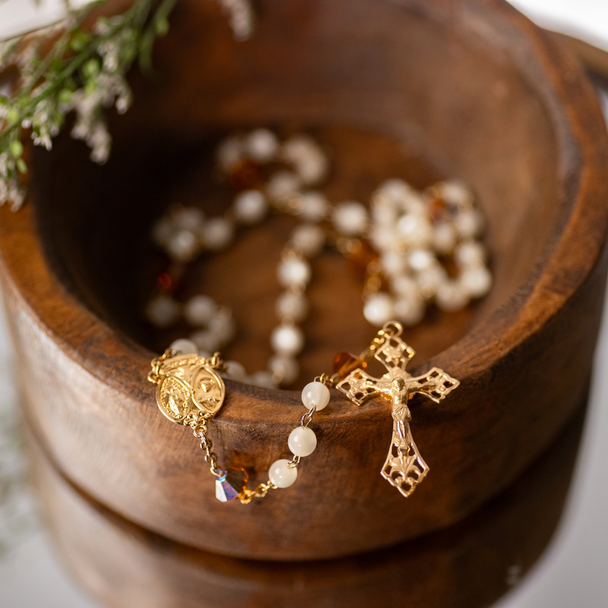 Rosary - Pearl - Crystal - Gold Over SS