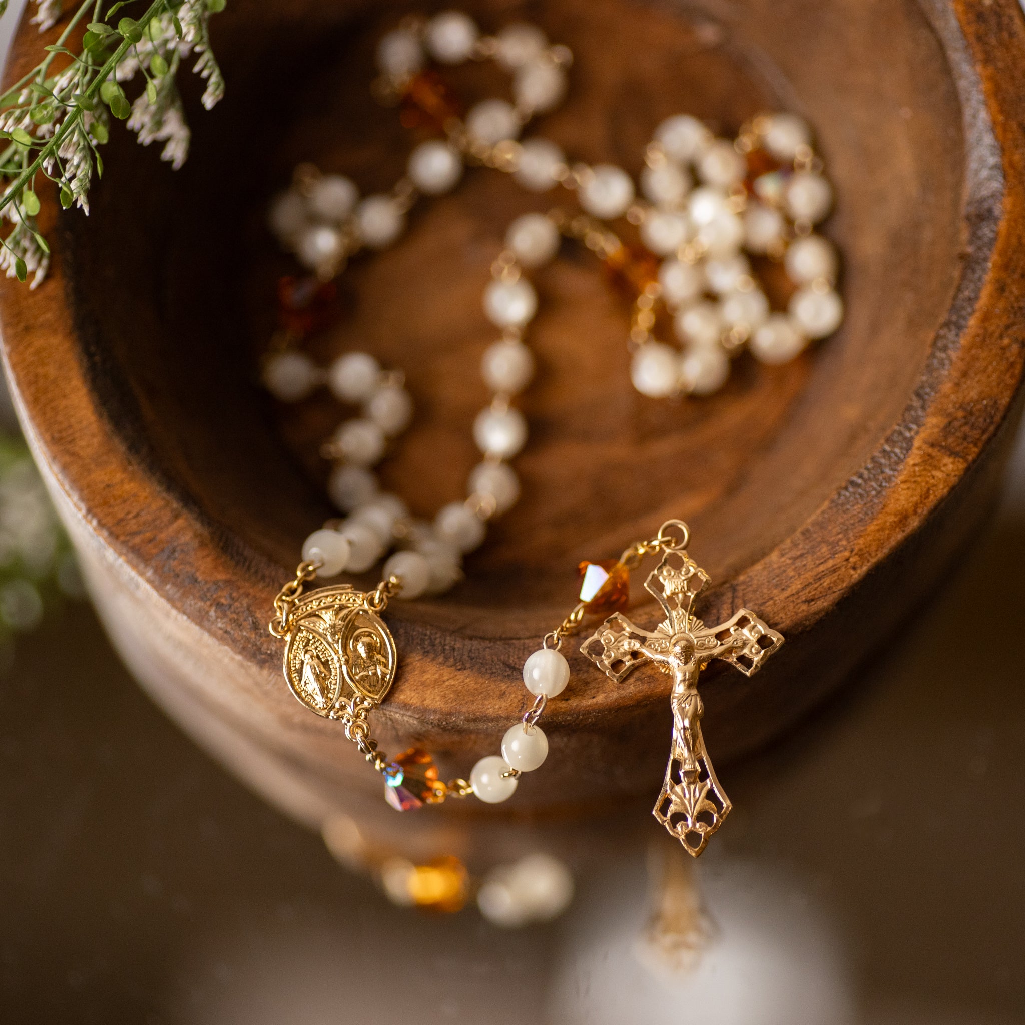 Rosary - Pearl - Crystal - Gold Over SS